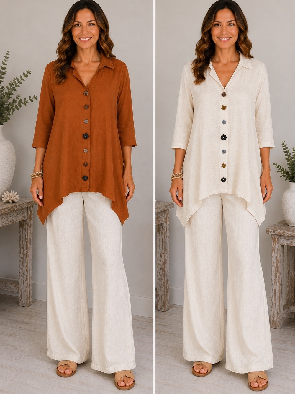 BUNDLE Soft Surroundings Cotton Sharkbite Tunic Top Lagenlook Cottagecore Large